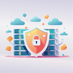 Digital data security and cloud computing protection with network server safeguarding, illustrating robust cyber defense and online privacy solutions and technological infrastructure management