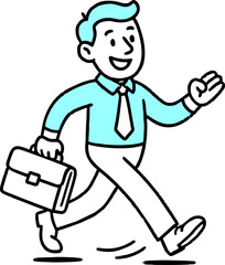 Hand drawn style flat vector design illustration of a happy man with briefcase going to work