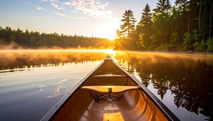 Sunrise canoe tranquil lake