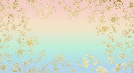 Fototapeta premium Whimsical gold floral filigree on a soft pastel gradient background creating a dreamy and elegant decorative design
