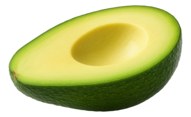 Half of a ripe avocado with smooth, creamy flesh and a vibrant green outer skin.