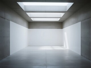Obraz premium Minimalist empty room with skylights and concrete walls