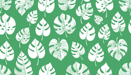 monstera leaves vector seamless floral pattern and background