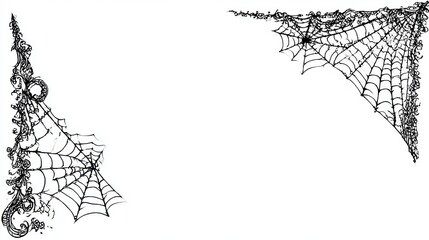 Gothic Spider Web Border Element with Fine Web Strands and Corner Placement for Spooky Design