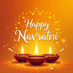 'Happy Navratri' text in glowing fdecorative background 