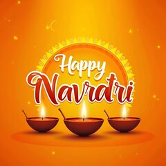 'Happy Navratri' text in glowing fdecorative background 