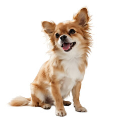 Adorable long-haired Chihuahua sitting and looking cheerful