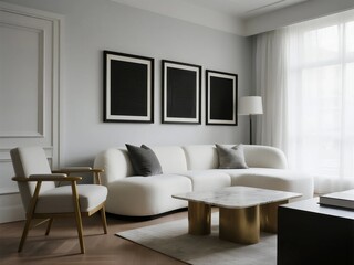 Modern Living Room with White Sofa and Abstract Artwork