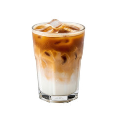 Iced latte coffee drink in glass isolated PNG with Transparent Background