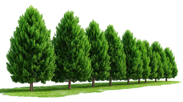 Row Of Green Trees On Grassy Field