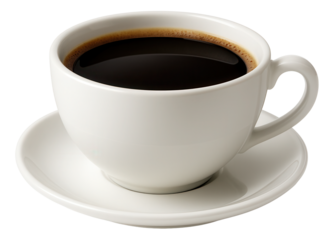 A wide, shallow cappuccino cup filled with a concentrated shot of brewed coffee, resting on a saucer.