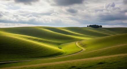 Rolling Hills Under Sunny Sky.