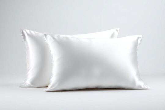 Two plush standard-size white silk pillows are displayed against a simple background, showcasing their softness and elegance, perfect for enhancing relaxation and sleep quality