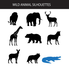 Obraz premium Wild animal safari and forest silhouette vector set