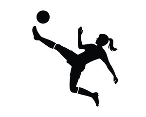 Silhouette of a female soccer player kicking a ball