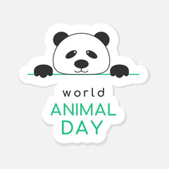World Animal Day sticker, badge, logo, and label. Cute panda face and inscription.