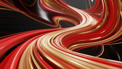 Dynamic and colorful swirling abstract design with red and gold curves