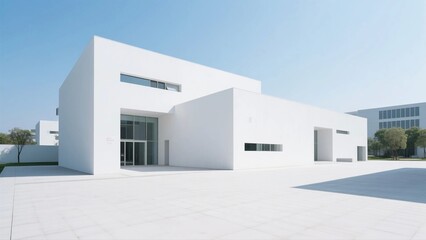 Modern white minimalist architectural building with clean lines