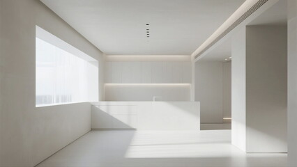Fototapeta premium Minimalist white interior space with large window and clean lines