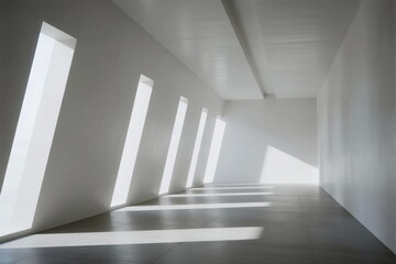 Long White Corridor with Slanted Windows Letting in Light