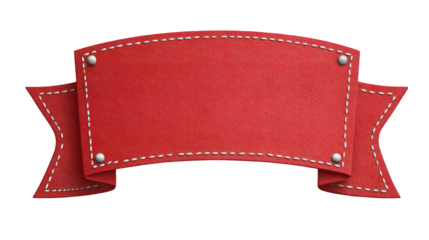 Red Stitched Fabric Ribbon Banner with Texture