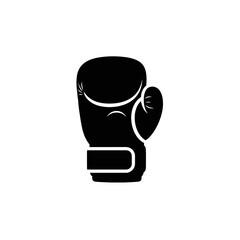 A black silhouette of a boxing glove, isolated on a white background.
