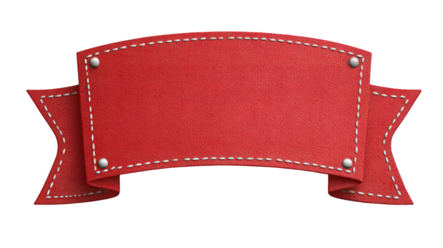 Red Stitched Fabric Ribbon Banner with Texture