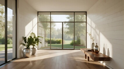 Fototapeta premium Bright and spacious modern interior with large windows and natural light