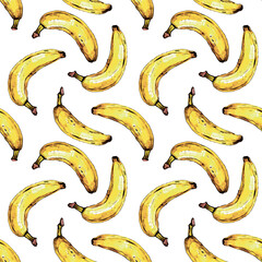 Watercolor seamless pattern with yellow bananas in sketch stile
