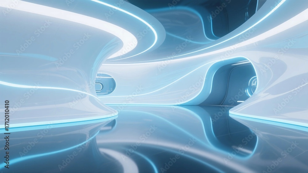 Poster futuristic abstract design with smooth curved lines and reflective surfaces