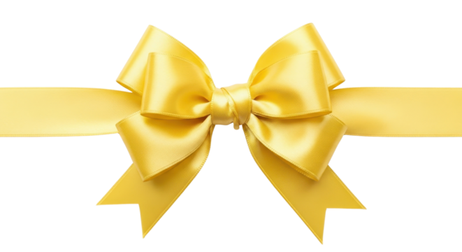 Shiny yellow ribbon bow for festive gifts and decorations isolated PNG with Transparent Background