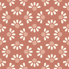 Seamless floral pattern with small white flowers on terracotta