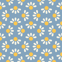Seamless floral pattern with small yellow and white flowers on blue
