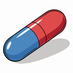 Illustration of a red and blue capsule, symbolizing medication, healthcare, and pharmaceutical products for treatment and wellbeing in medical contexts
