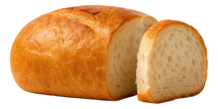Freshly baked bread with steam escaping from the sliced loaf.