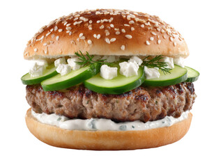 Delicious Greek Burger with Feta Cheese and Cucumber