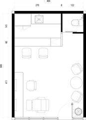 Compact Barbershop and Coffeeshop Floor Plan Lines Black. 18