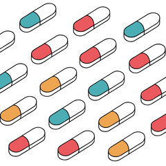 Vector art of isometric pattern of colorful pills creative concept for pharmaceutical industry, healthcare, medicine, and drug store minimalist vector illustration