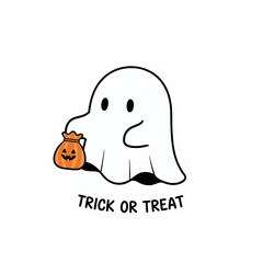 Obraz premium Cute ghost holds candy bag trick or treating