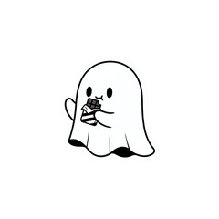 Happy ghost eating a chocolate bar