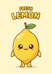 Whimsical Fresh Lemon Illustration A Playful and Delightful Cartoon Character for Your Designs