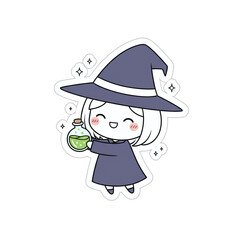 Cute witch holding a bubbling green potion