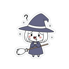 Confused witch with a question mark floating