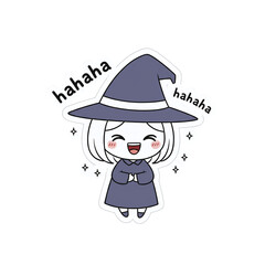 Cute witch laughing with 'hahaha' text