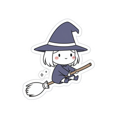 Happy cute witch flying on a broomstick
