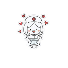 Happy nurse with arms open and hearts