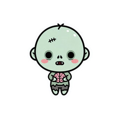 Cute zombie holding its own brain