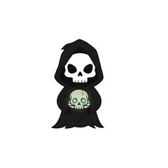 Grim reaper holding a glowing skull