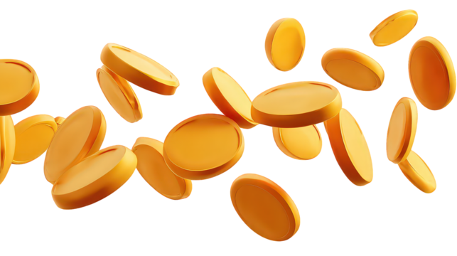 Gold Coins Falling Against Black Background