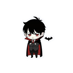 Angry vampire with arms crossed and red eyes